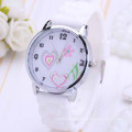 Promocionais Gift Quartz Watch Coração Imprimir Silicone Relógios Lovely Borracha Casual Relógios Para Mulheres Mulheres Top Pink Atacado